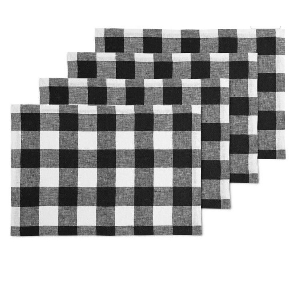 Solino Home 100% Pure Linen Placemats 14 x 19" Fall/Winter Buffalo Check